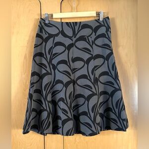 Vintage H&M Y2K Retro A-Line Midi Skirt with Black Abstract Swirl Print EUC